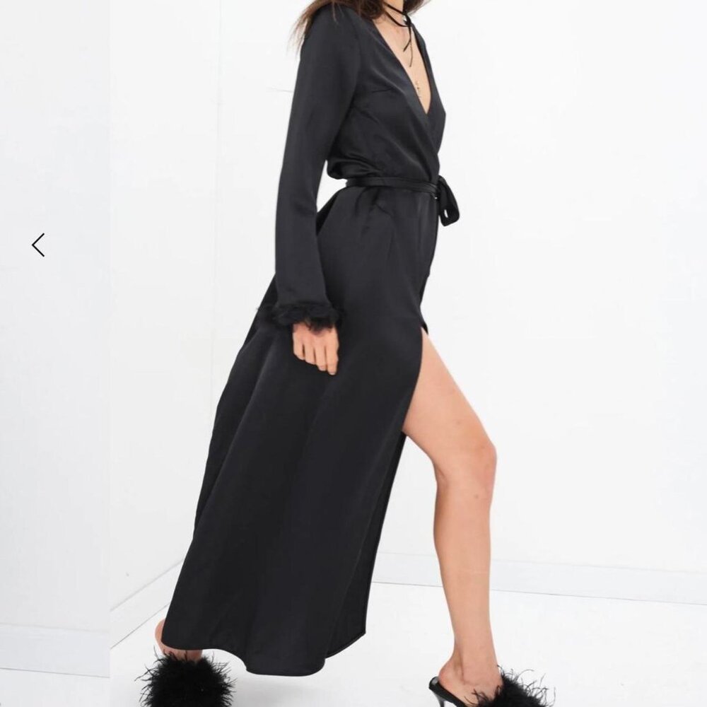 For Love & Lemons Black Satin Maxi Robe